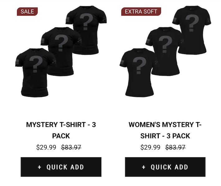 six black t shirts with question marks