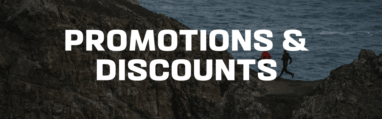 promotions and discounts text over cliff and sea background