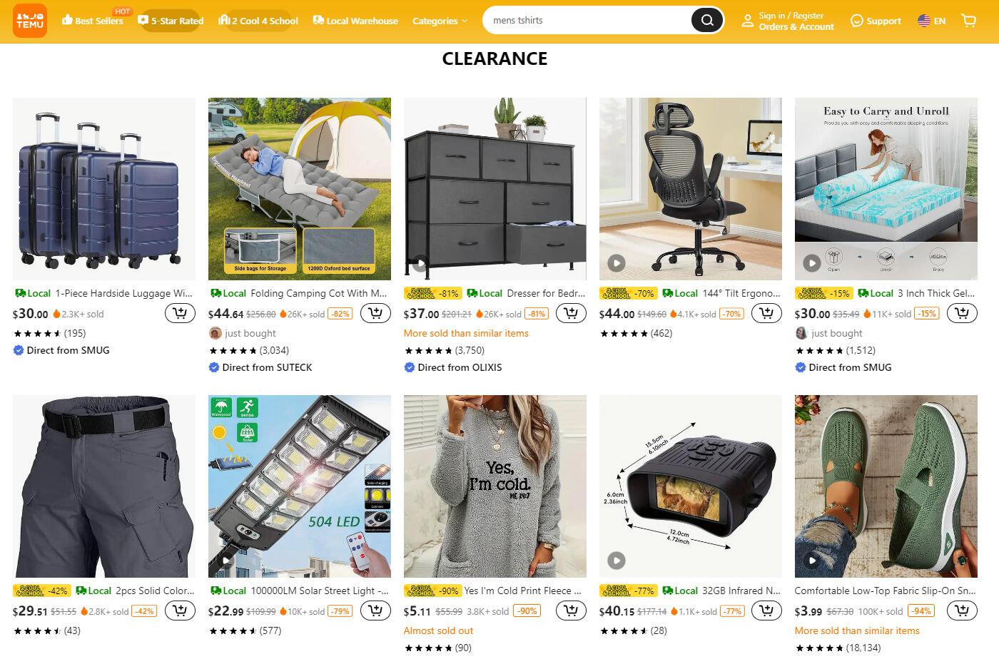 Temu sales page